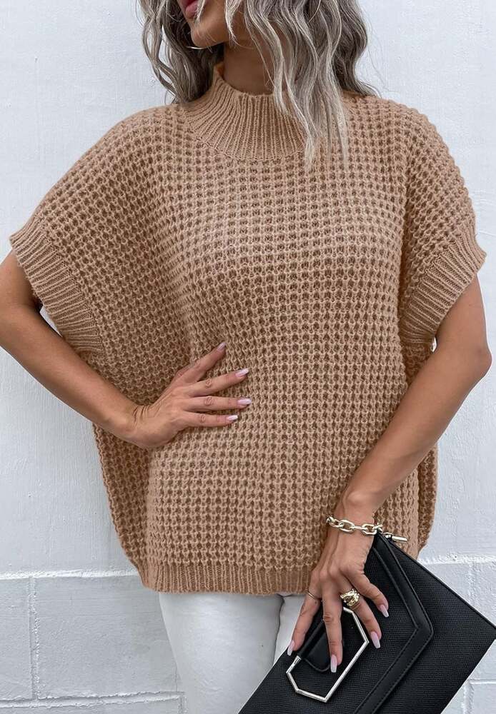 Viottiset Women's Oversized Batwing Sleeve Mock Neck Sweater Vest Medium